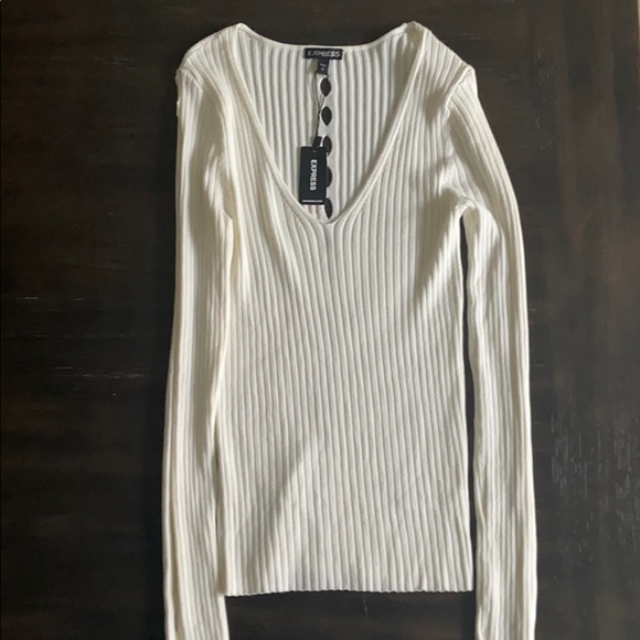 Express Sweaters - Cream Ribbed Sweater